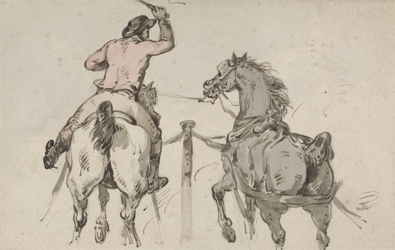 英語のポスティリオン、1785年頃（グラファイト、ペン、インク、紙にw - c） 作： トーマス・ローランドソン