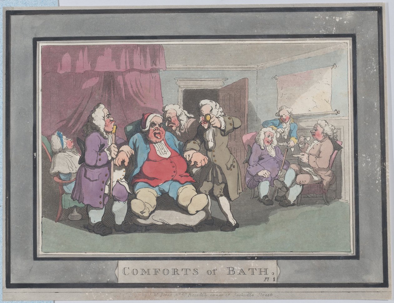 Comforts of Bath、プレート 1、1798 年 1 月 6 日、1798 年 1 月 6 日。 作： トーマス・ローランドソン