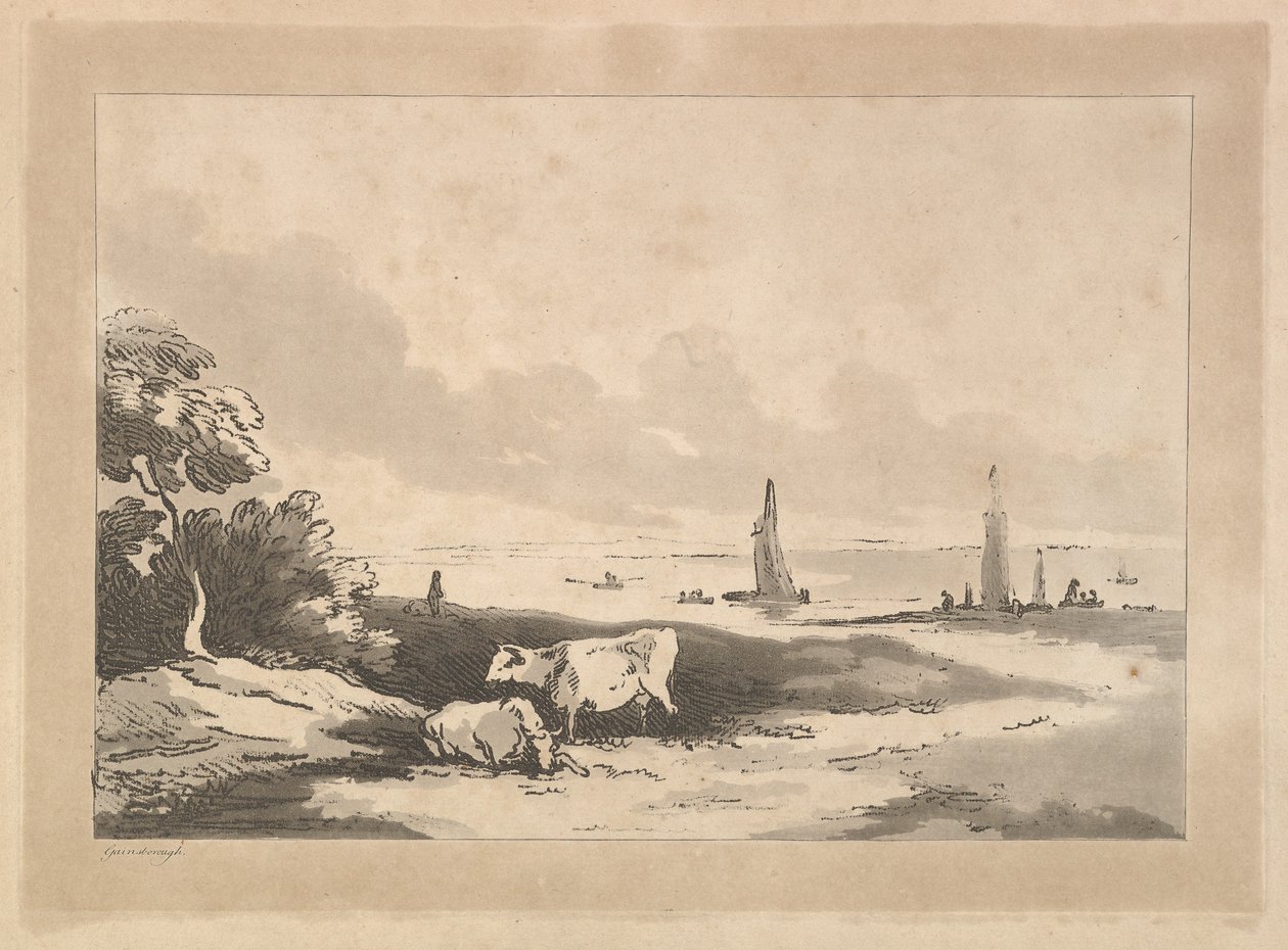 牛と海景、1783-89年。 作： トーマス・ローランドソン