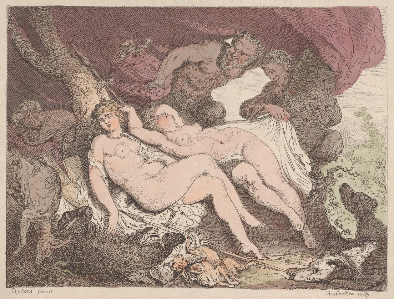 ダイアナと彼女のニンフはサテュロスによってスパイされました, 1790-1799., 1790-1799. 作： トーマス・ローランドソン
