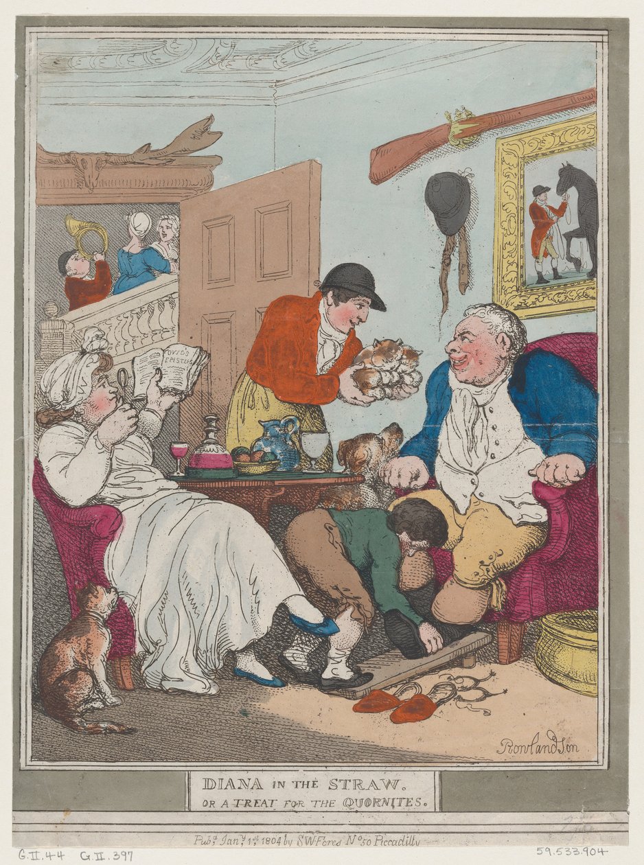 Diana in the Straw, or A Treat for Quornites, January 1, 1804., January 1, 1804. 作： トーマス・ローランドソン
