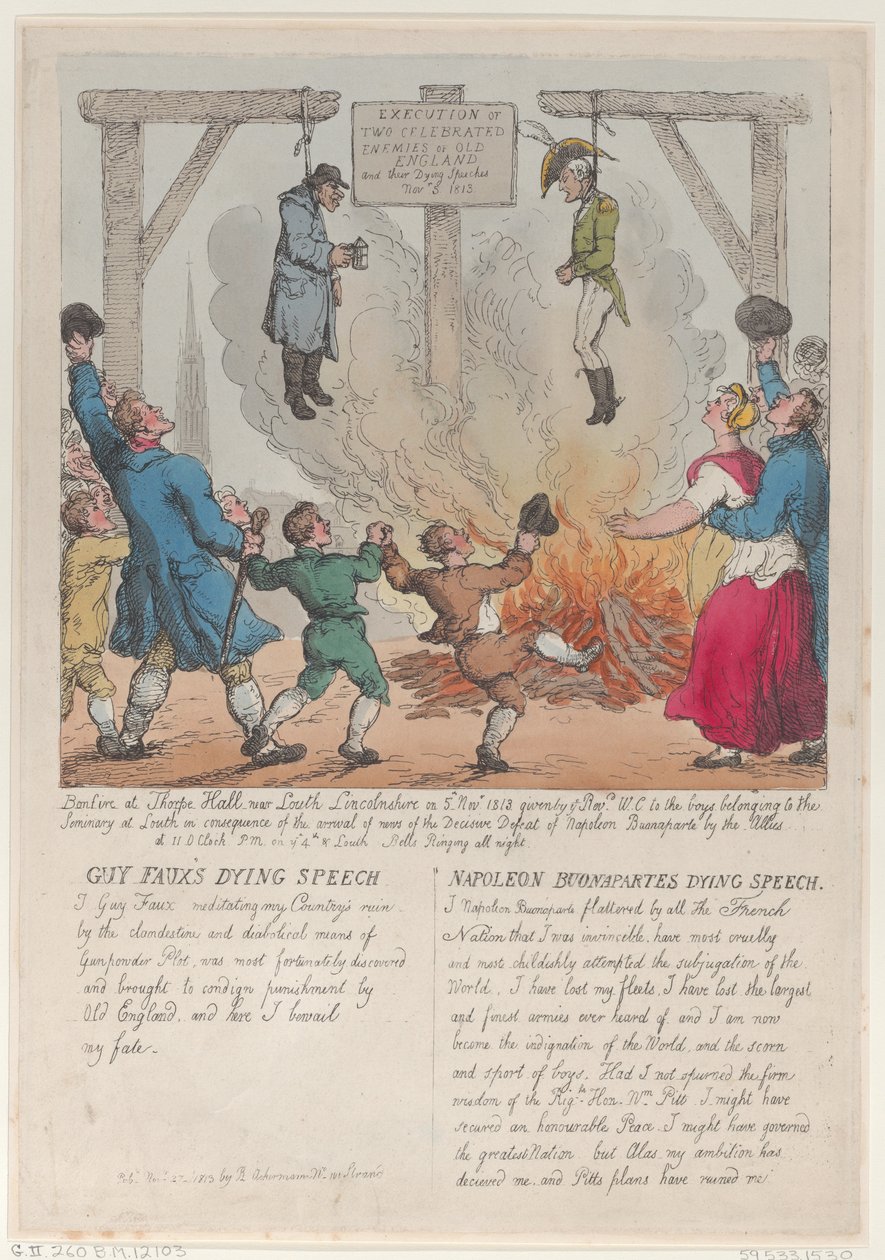 1813 年 11 月 27 日、オールド イングランドの有名な 2 人の敵の処刑., November 27, 1813. 作： トーマス・ローランドソン