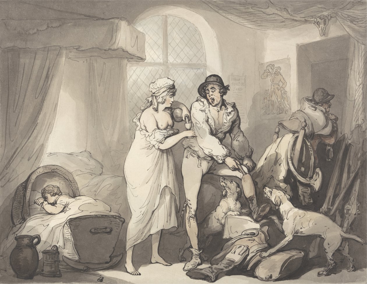 国の4つの時計、c.1788-90（グラファイト、ペン、インク、紙に水彩） 作： トーマス・ローランドソン