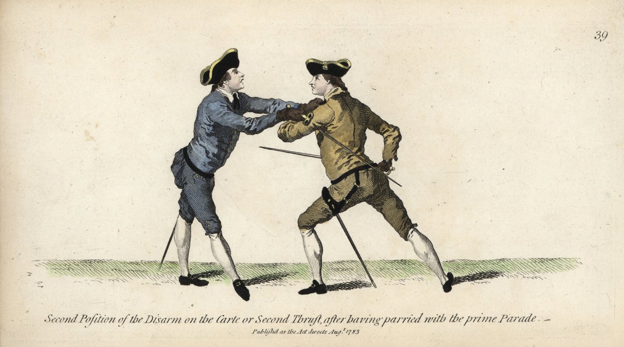 Gentleman-Fechter in der zweiten Position des Entwaffnens auf der Carte oder dem zweiten Stoß von Thomas Rowlandson