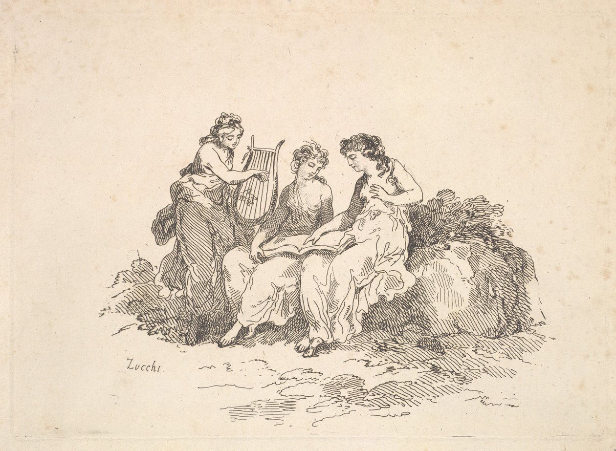 Harmony-Two Nymphs Singing、Another Playing a Lyre、1784-88 作： トーマス・ローランドソン