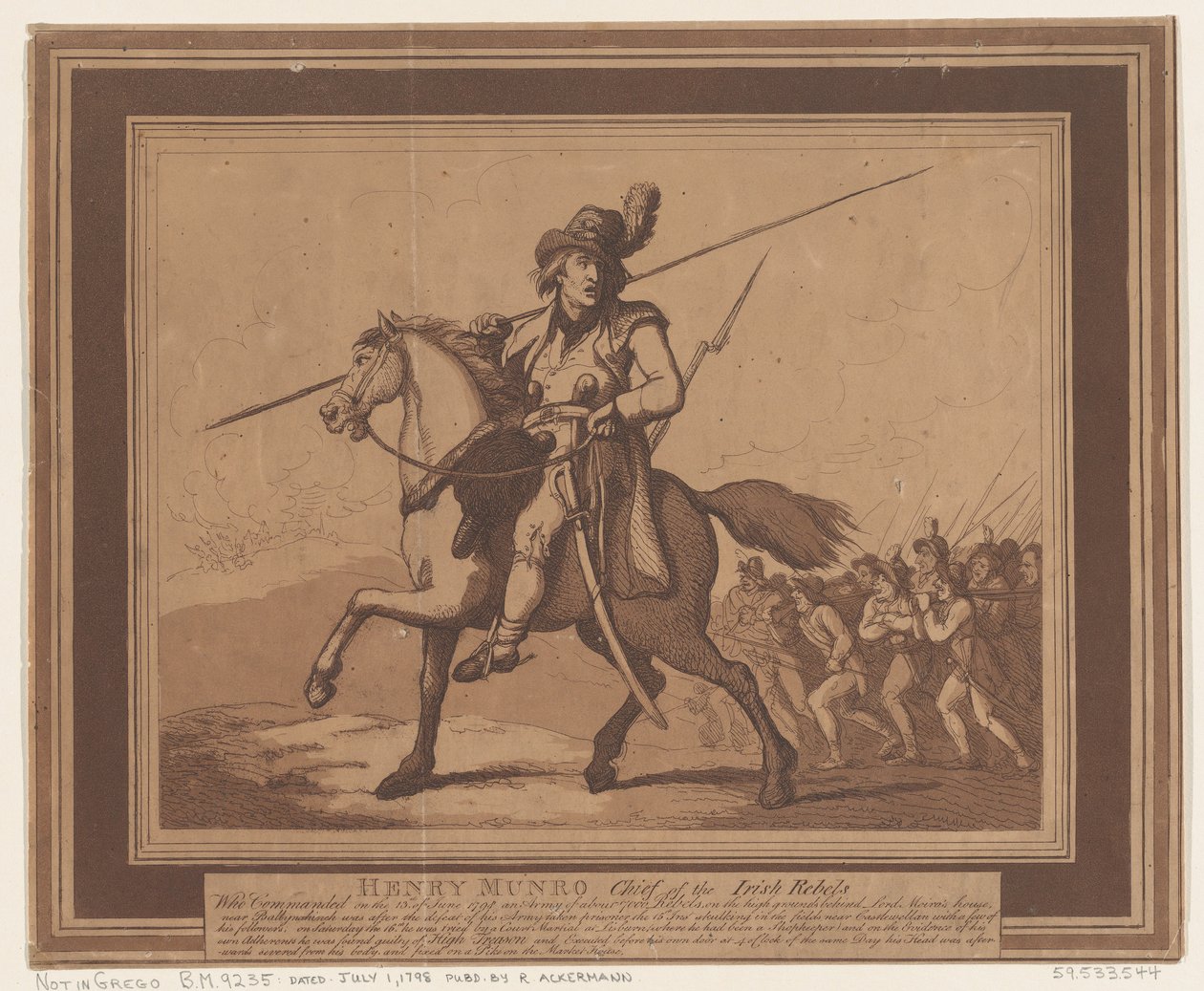 1798 年 7 月 1 日、アイルランド反乱軍の首領、ヘンリー・マンロー、1798 年 7 月 1 日。 作： トーマス・ローランドソン