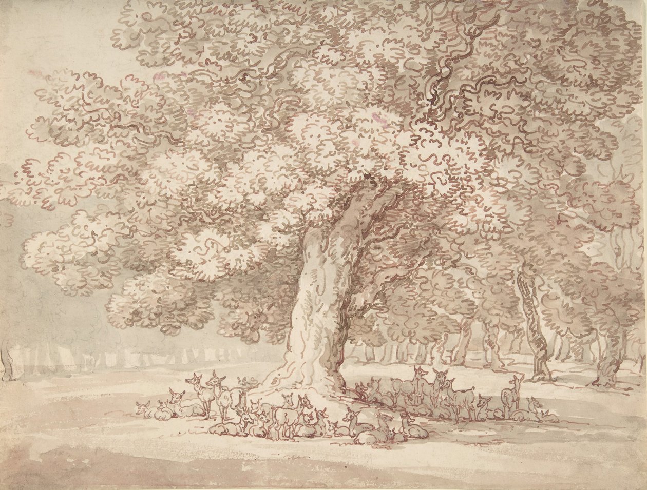 樫の木の下の鹿の群れ、1775～1827年。 作： トーマス・ローランドソン