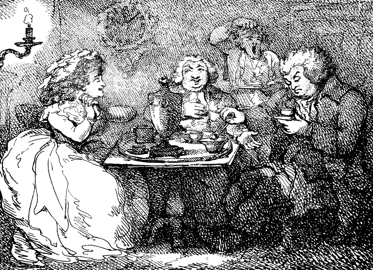 1773年、1786年、エジンバラでお茶を飲んだジェームズボズウェルとその妻、ジョンソン博士 作： トーマス・ローランドソン