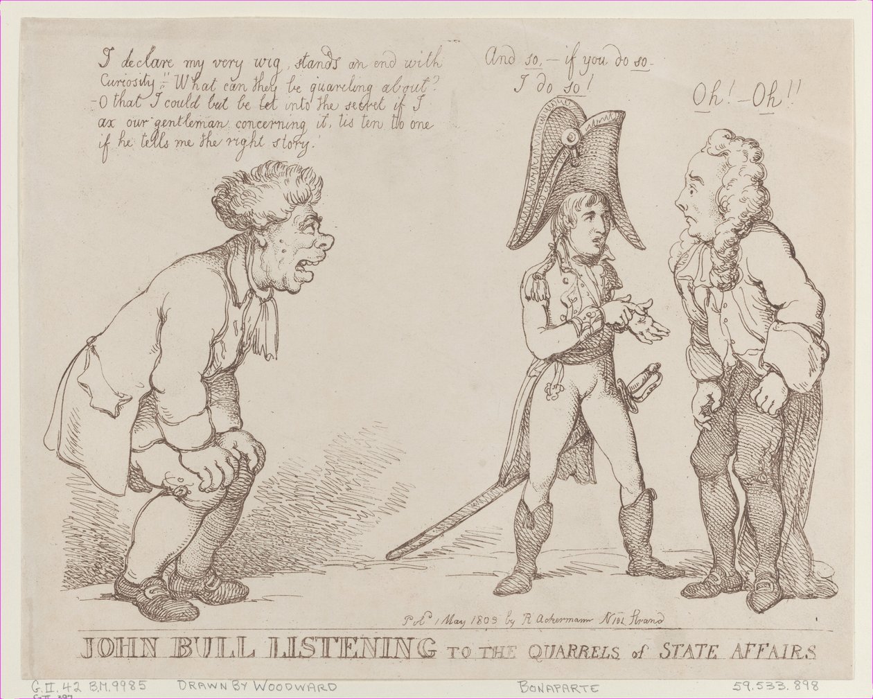 国務の口論を聞くジョン・ブル、1803 年 5 月 1 日、1803 年 5 月 1 日。 作： トーマス・ローランドソン