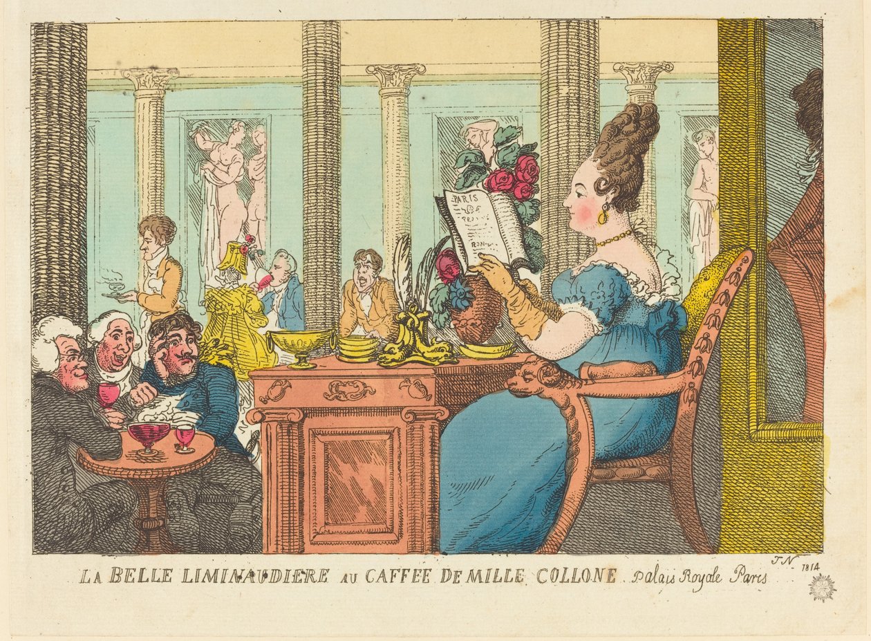 La Belle Limonaudiere at Cafe des Mille Colonnes, パレ・ロワイヤル, パリ 作： トーマス・ローランドソン