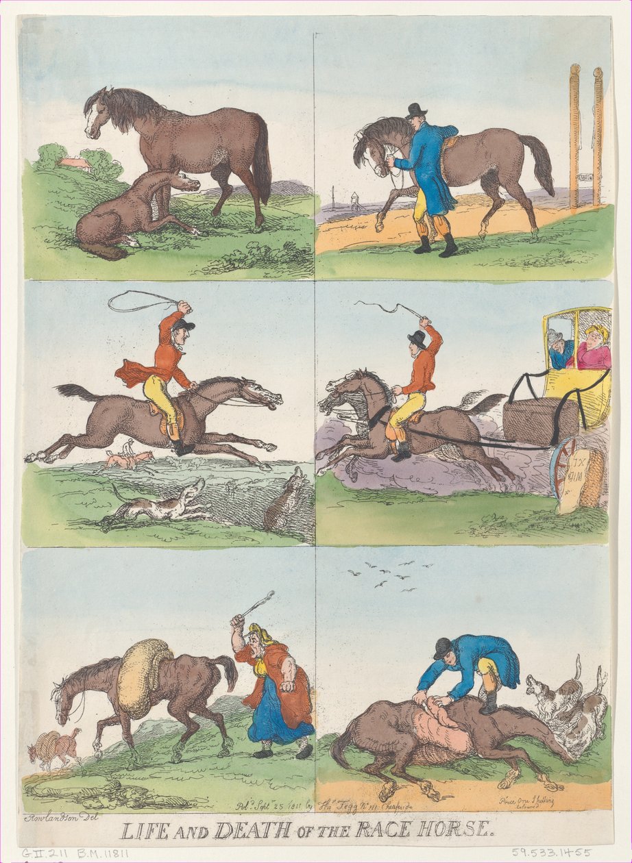 競走馬の生と死、1811 年 9 月 25 日、1811 年 9 月 25 日。 作： トーマス・ローランドソン