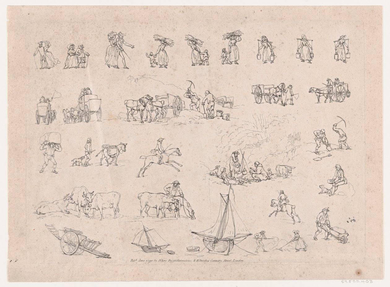 Plate 2, Outlines of Figures, Landscapes and Cattle... for the Use of Learners, Jun..., June 1, 1790. 作： トーマス・ローランドソン