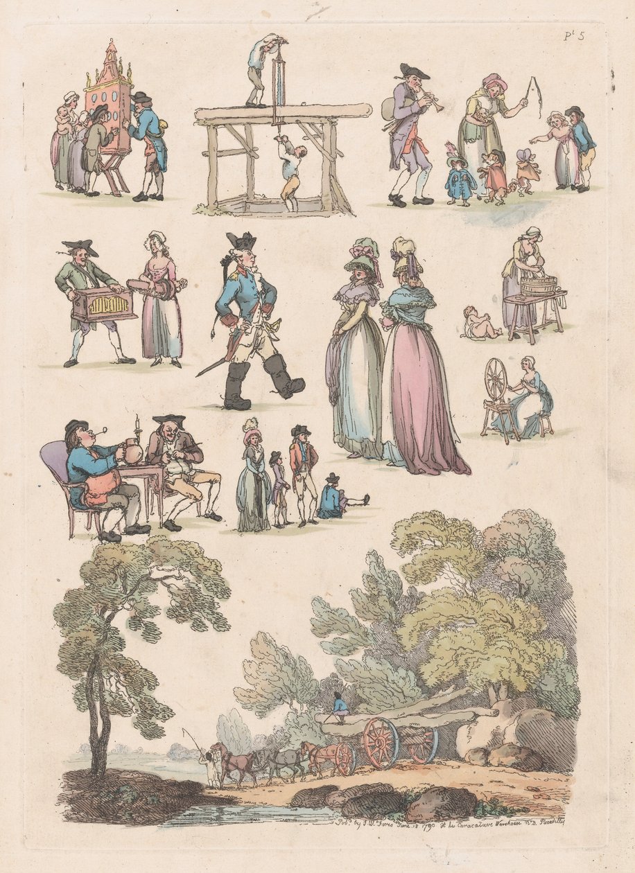 Plate 5, Outlines of Figures, Landscapes and Cattle... for the Use of Learners, Ju..., June 18, 1790. 作： トーマス・ローランドソン