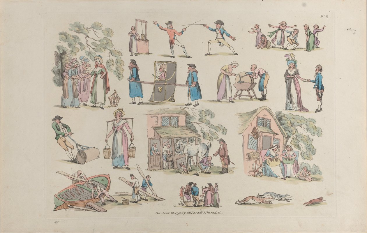 Plate 8, Outlines of Figures, Landscapes and Cattle... for the Use of Learners, Ju..., June 20, 1790. 作： トーマス・ローランドソン