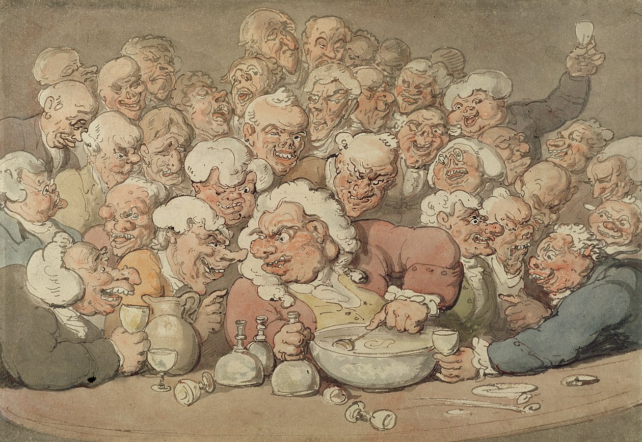 サービングパンチ、c.1815-20（紙に鉛筆でペンとインクと水彩） 作： トーマス・ローランドソン