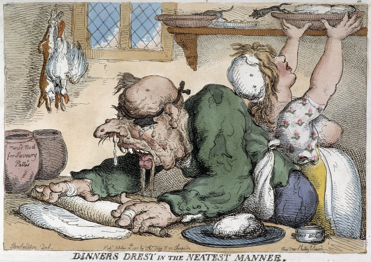 食事の準備をする病人 - 漫画: Rowlandson 作： トーマス・ローランドソン
