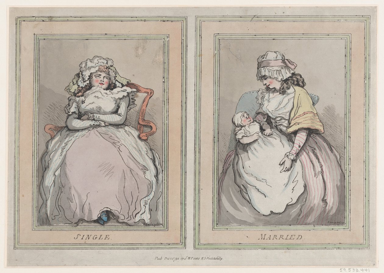 独身と既婚、1791年12月1日、1791年12月1日。 作： トーマス・ローランドソン