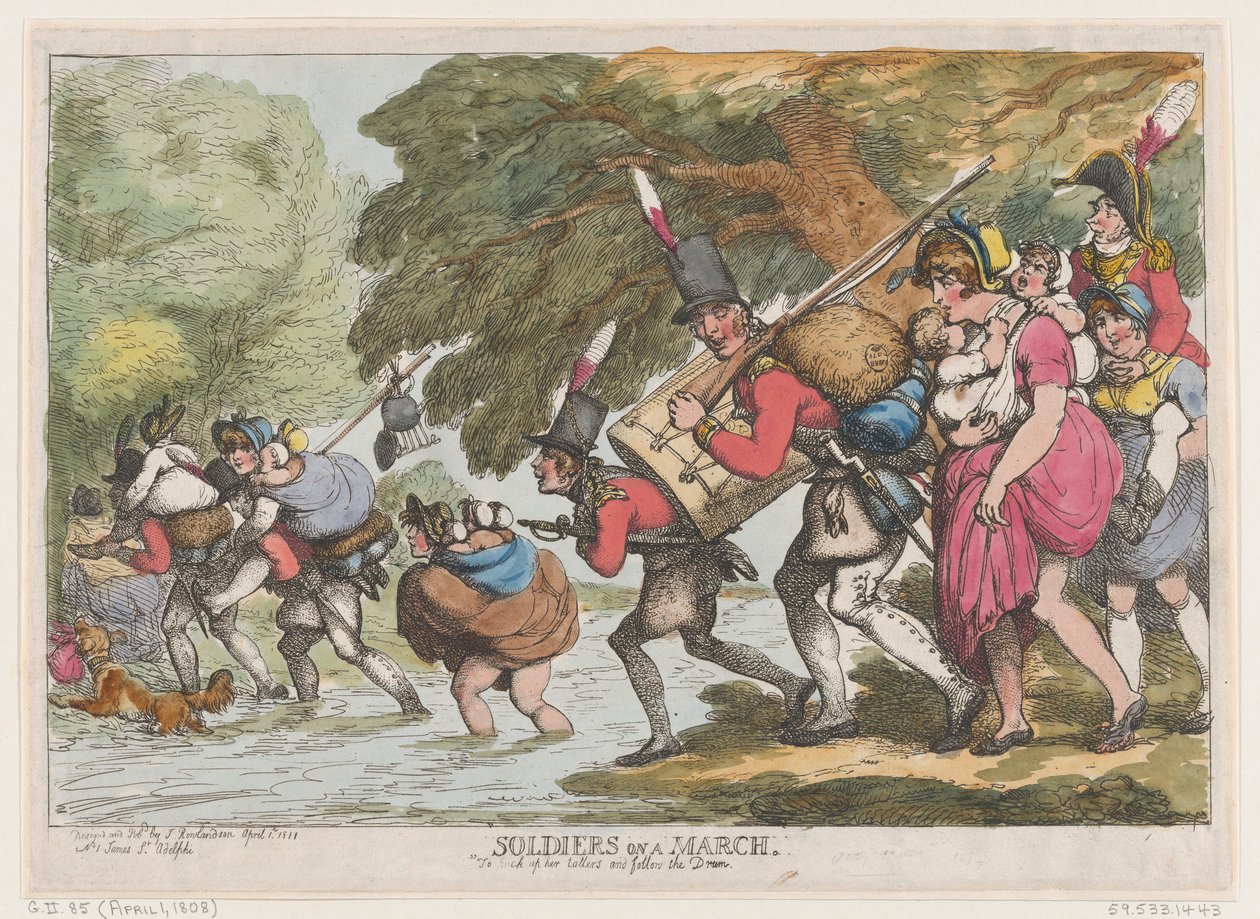 1808 年 3 月、4 月 1 日、1808 年 4 月 1 日の兵士。 作： トーマス・ローランドソン