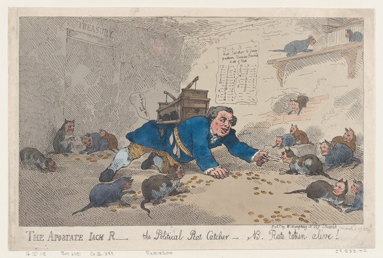 背教者ジャック・ロビンソン、政治的ネズミ捕り-N.B. Rats Taken Alive!、Mar...、1784 年 3 月 1 日。 作： トーマス・ローランドソン