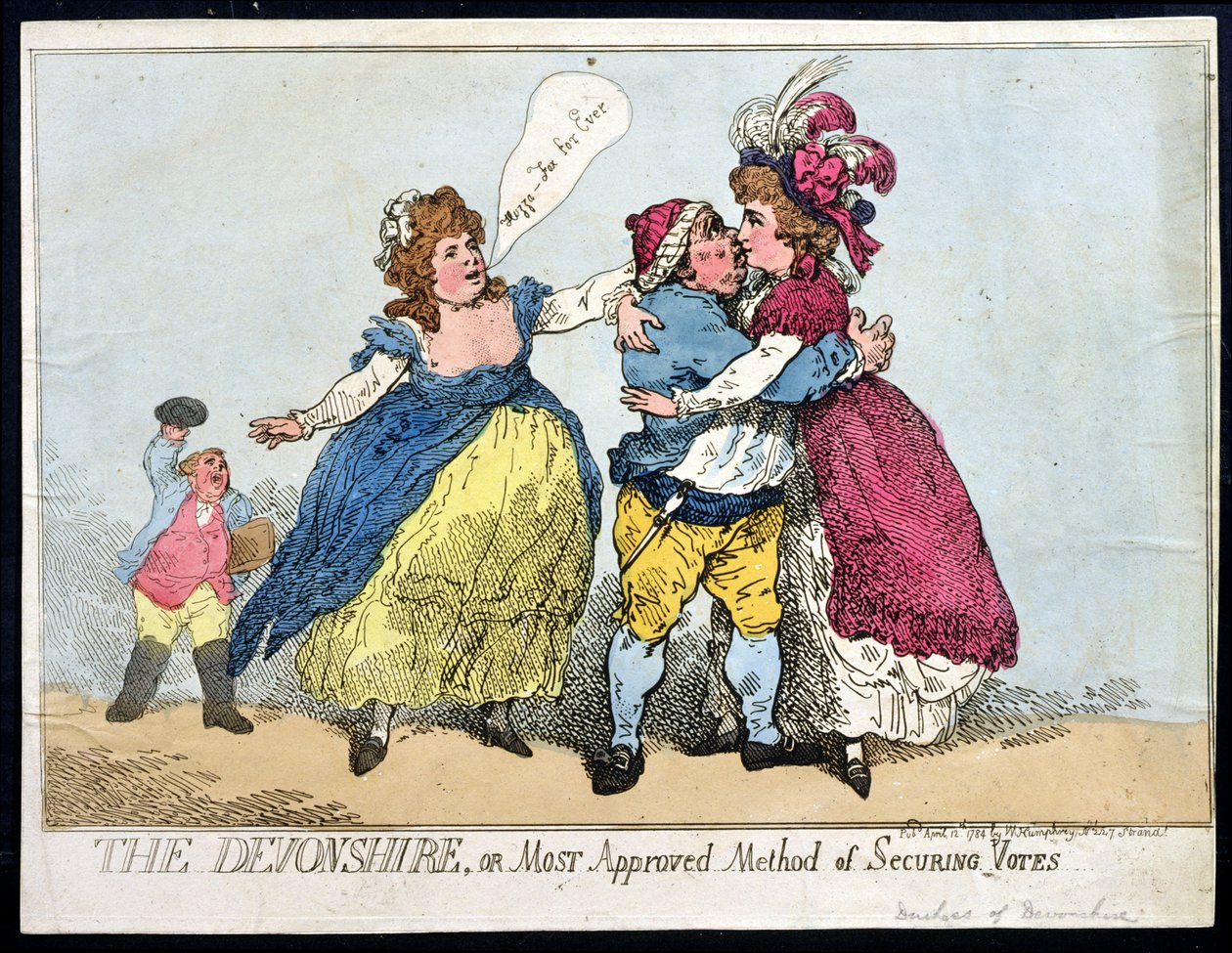 1784年にウィリアムハンフリーによって発行された、デボンシャー、または最も承認された投票を確保する方法（手描きのエッチング） 作： トーマス・ローランドソン