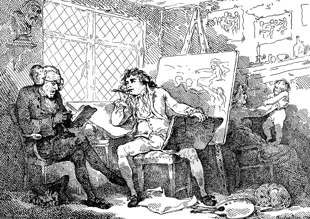 歴史家、1784年、若い画家の心をアニメ化。 作： トーマス・ローランドソン
