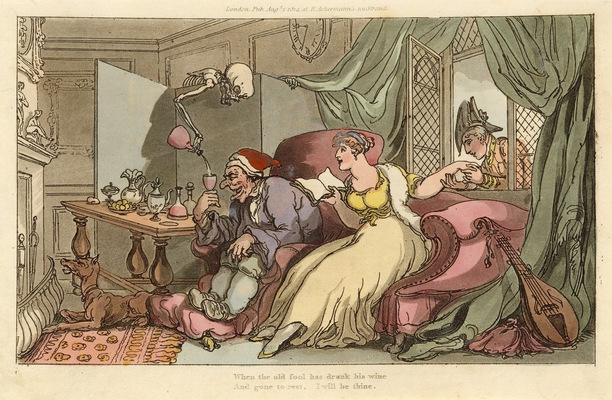 The English Dance of Deathのハネムーン、パブ。 1816（手塗りの彫刻） 作： トーマス・ローランドソン