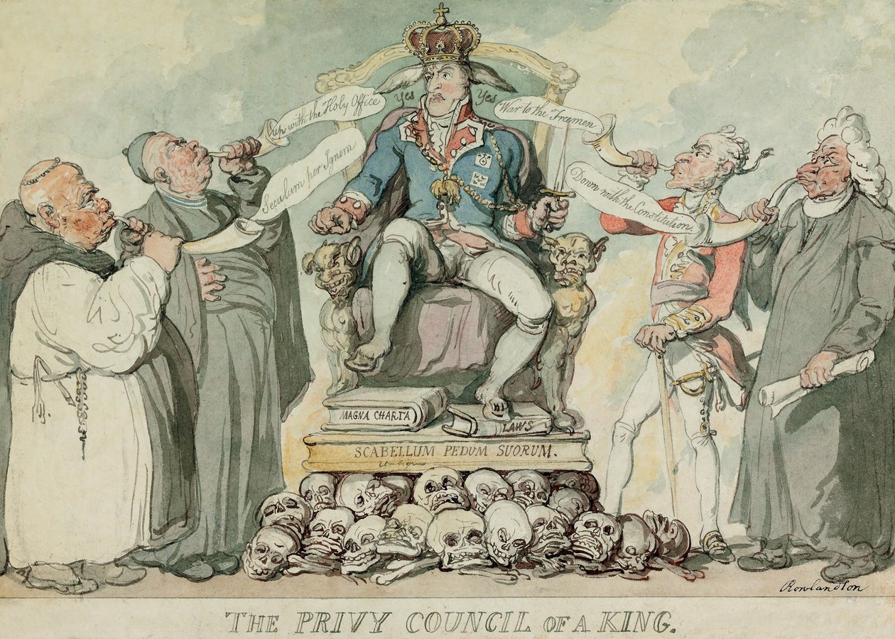 The Privy Council of a King（王の枢密院）、pub.1815年（手彩色彫刻 作： トーマス・ローランドソン