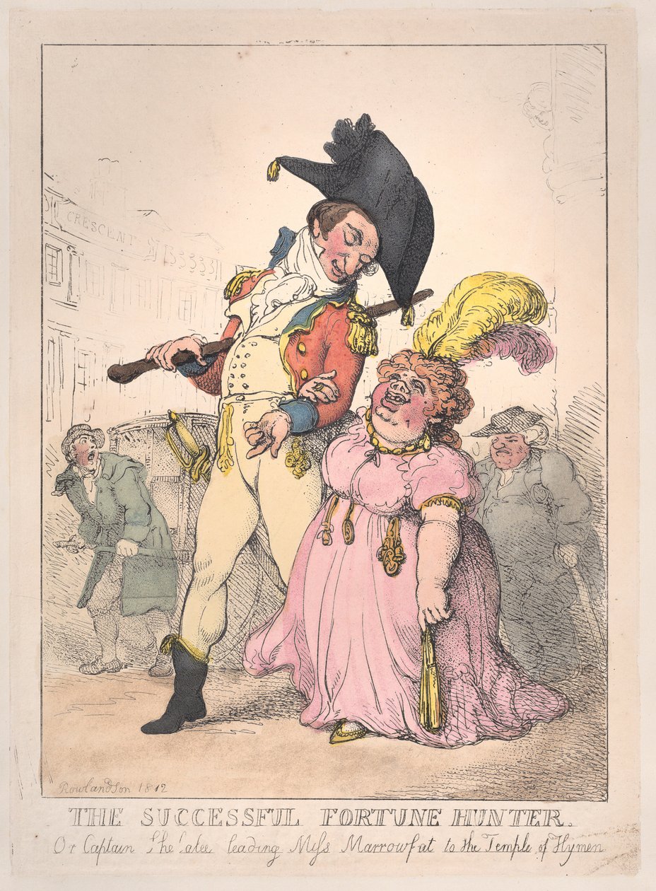 The Successful Fortune Hunter, or Captain Shelalee Leading Miss Marrowfat..., [1802], reissued 1812. 作： トーマス・ローランドソン