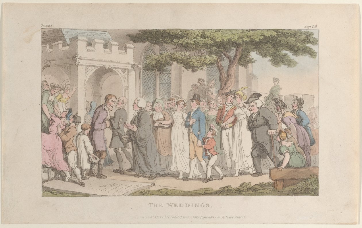 1817 年 5 月 1 日、ウェイクフィールドの牧師からの結婚式。 作： トーマス・ローランドソン