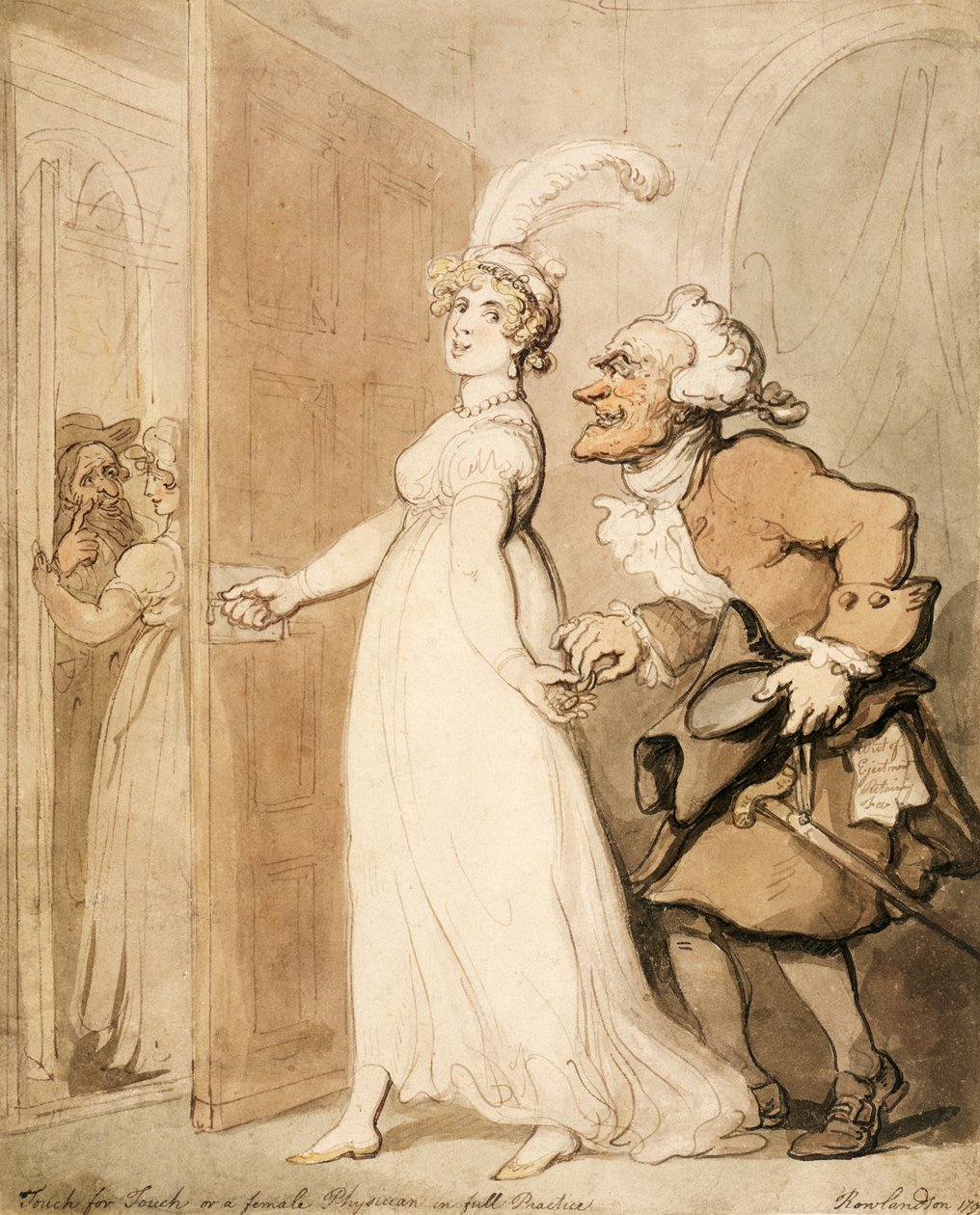 「タッチ・フォー・タッチ、または完全な診療を行う女性医師」、1790年代 作： トーマス・ローランドソン
