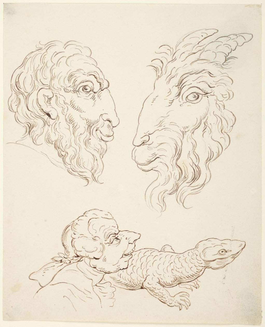 2つの風刺画：男とヤギ、男とトカゲ 作： トーマス・ローランドソン