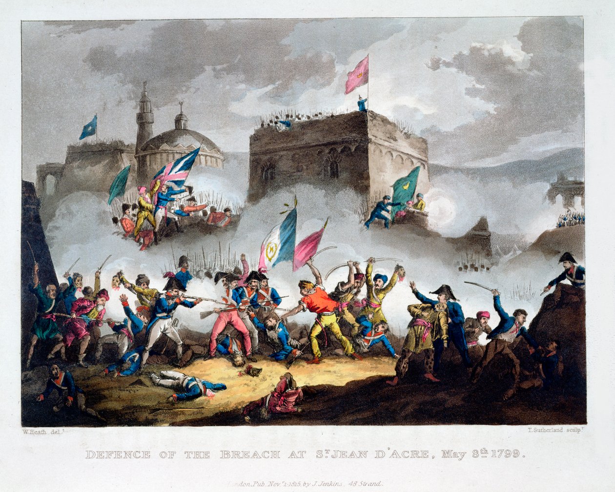 「1799 年 5 月 8 日、サン ジャン ダクルの違反の弁護」、1815 年 作： トーマス・サザーランド