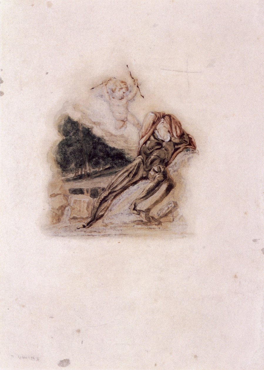 「愛する人の死を嘆くキューピッドと恋人」、c1802-c1857. 作： トーマス・ユーウィンズ