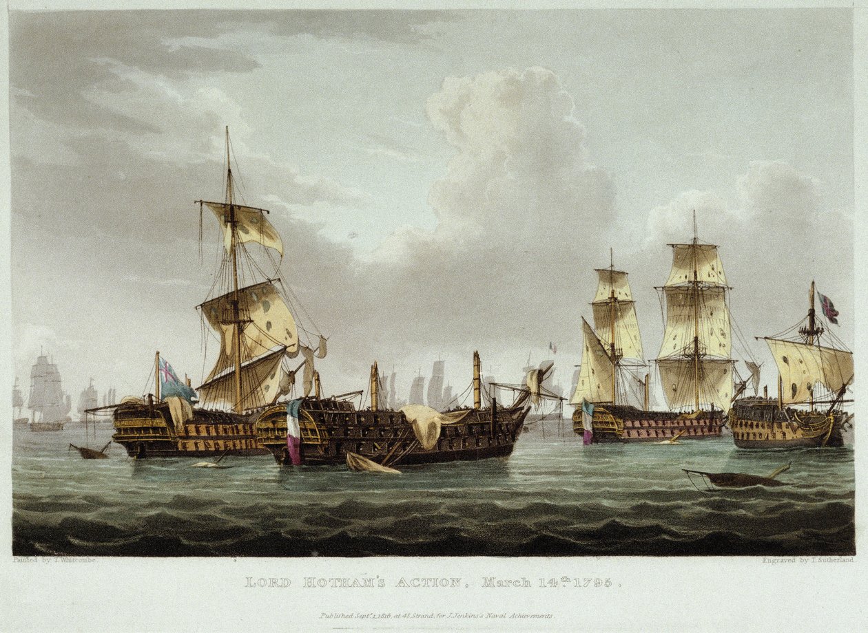 3月14日、ウィリアム・ホーサム卿（1736-1813）が率いた海戦。 作： トーマスウィットコム