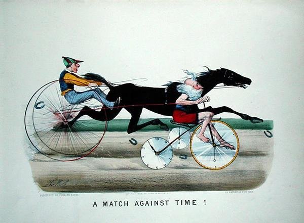 A Match Against Time」、自転車に乗った馬と父タイムのレース 作： トーマス・ワース