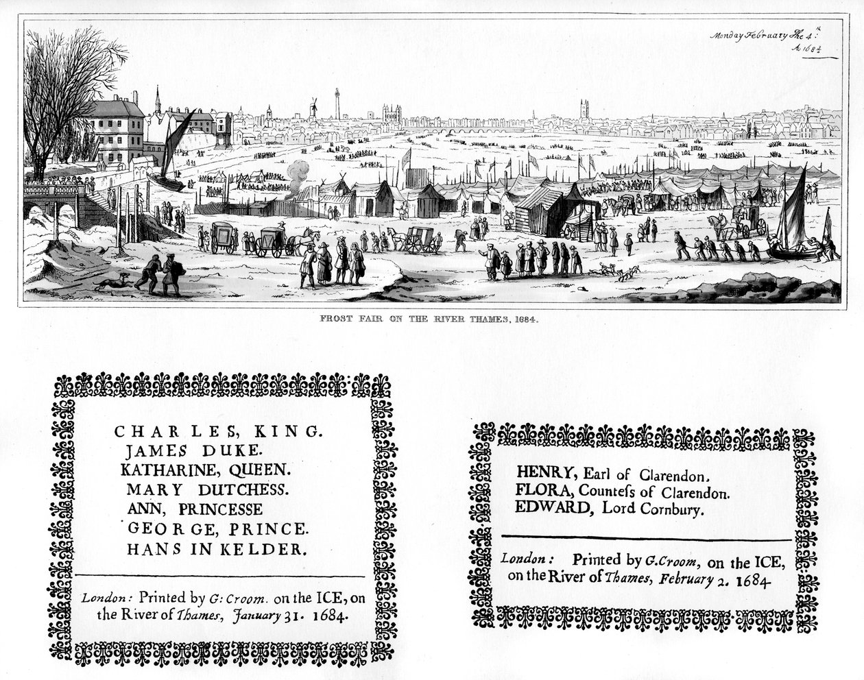 テムズ川の霜見本市と印刷の標本、1840年2月1684年 作： トーマス・ウィック