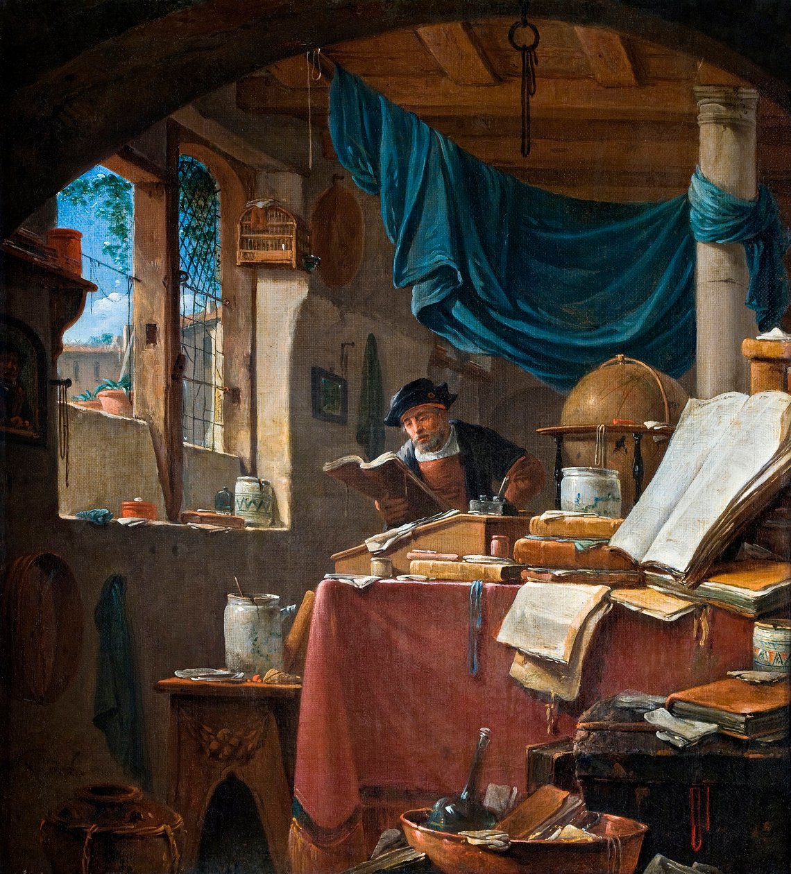 "Un savant dans son bureau" (A scholar in his study) Peinture de Thomas Wyck (Wyjck ou Wijck) (verse 1616-1677) - 油彩・キャンバス - 33,5x31 - Hallwylska Museet, Stockholm 作： トーマス・ウィック