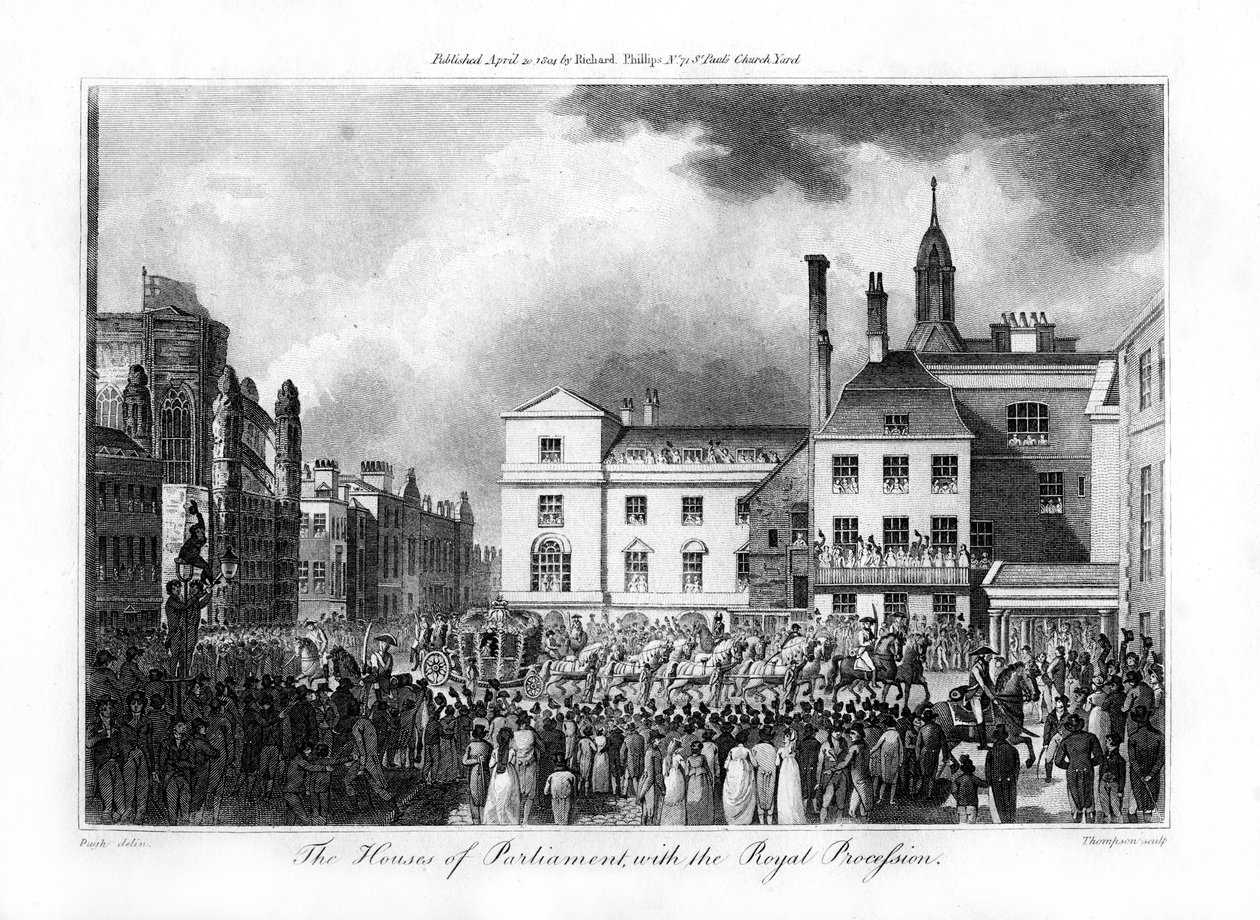 国会議事堂、王立行列、ロンドン、1804年。 作： トンプソン