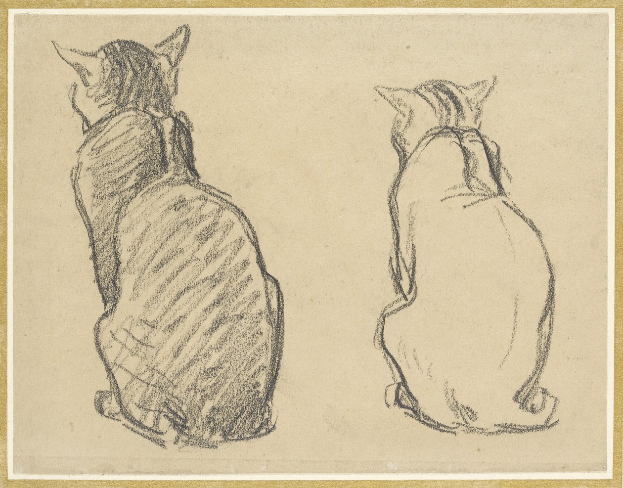 猫の二つの研究（変色した織り紙の黒鉛） 作： テオフィルアレクサンドル・スタインレン