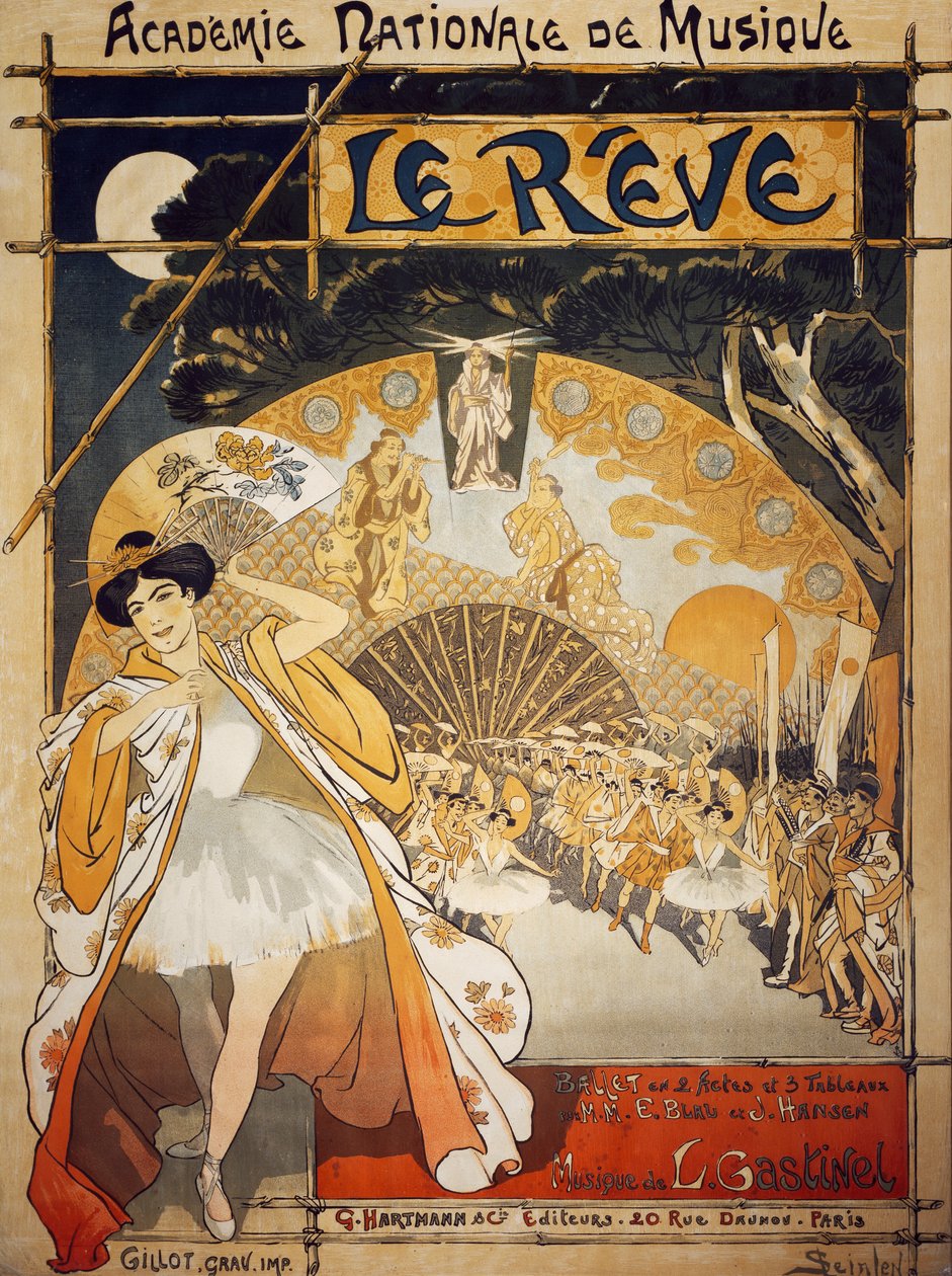 アルフレッド＝エドゥアール・ブラウとジョセフ・ハンセンによるバレエ「Le Reve」のポスター、レオン・ガスティネルによる音楽、パリ国立音楽院、出版社：ハルトマン、パリ 作： テオフィルアレクサンドル・スタインレン