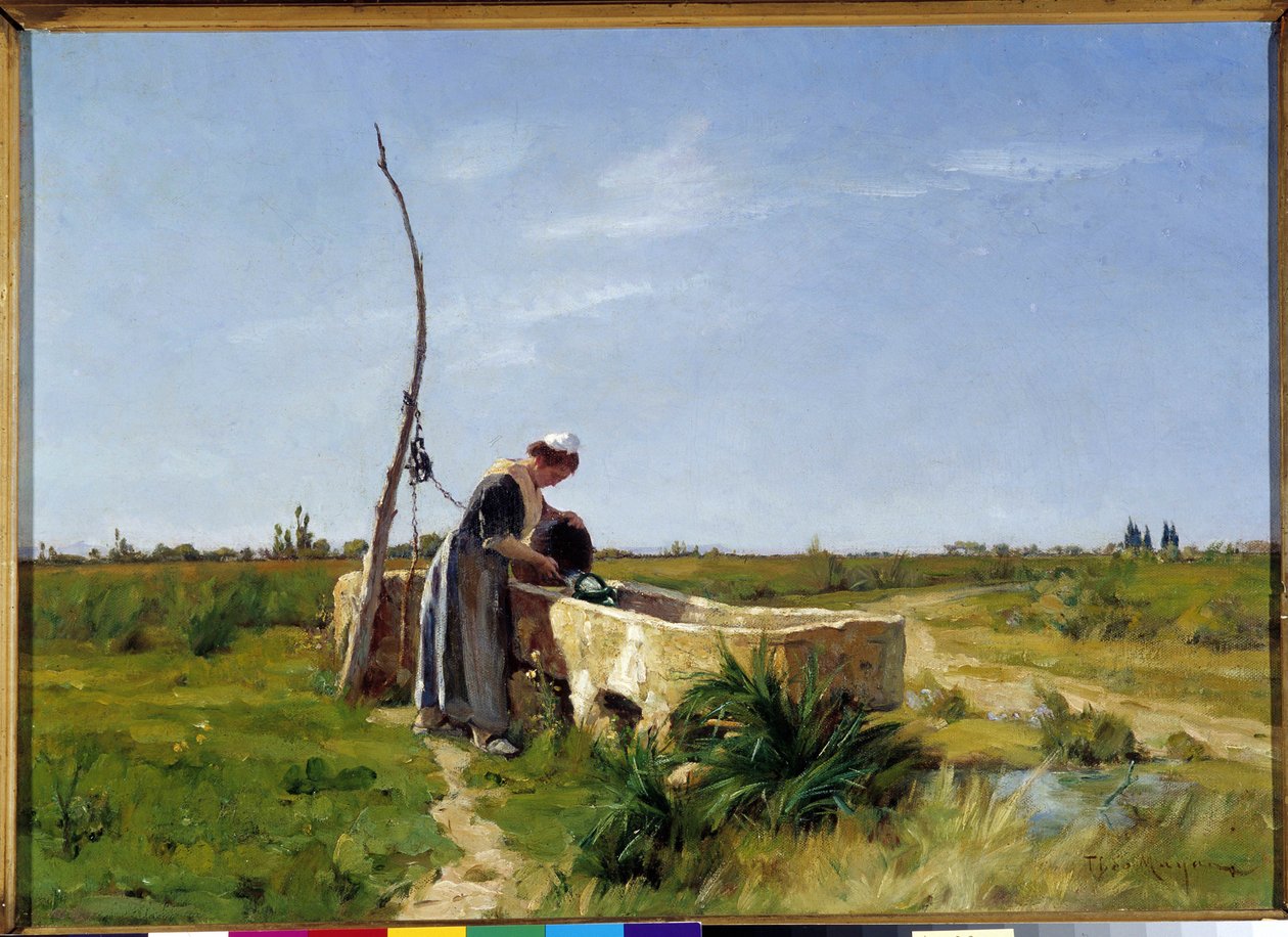 Theophile Mayanin (1860-1937) maalaus Talonpoika ja kaivo, Dim. 46x56 cm. Pakollinen maininta: Collection fondation terveisin de Provence Marseille DR 作： テオフィル・アンリ・マヤン