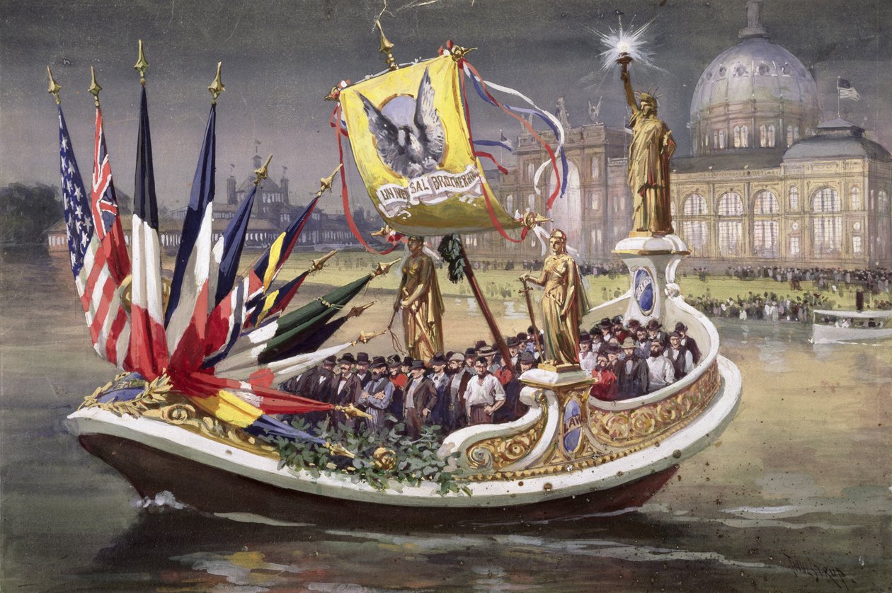 シカゴの万国博覧会でのユニバーサルブラザーフッドバージ、1893年 作： テュルドトゥルストラップ
