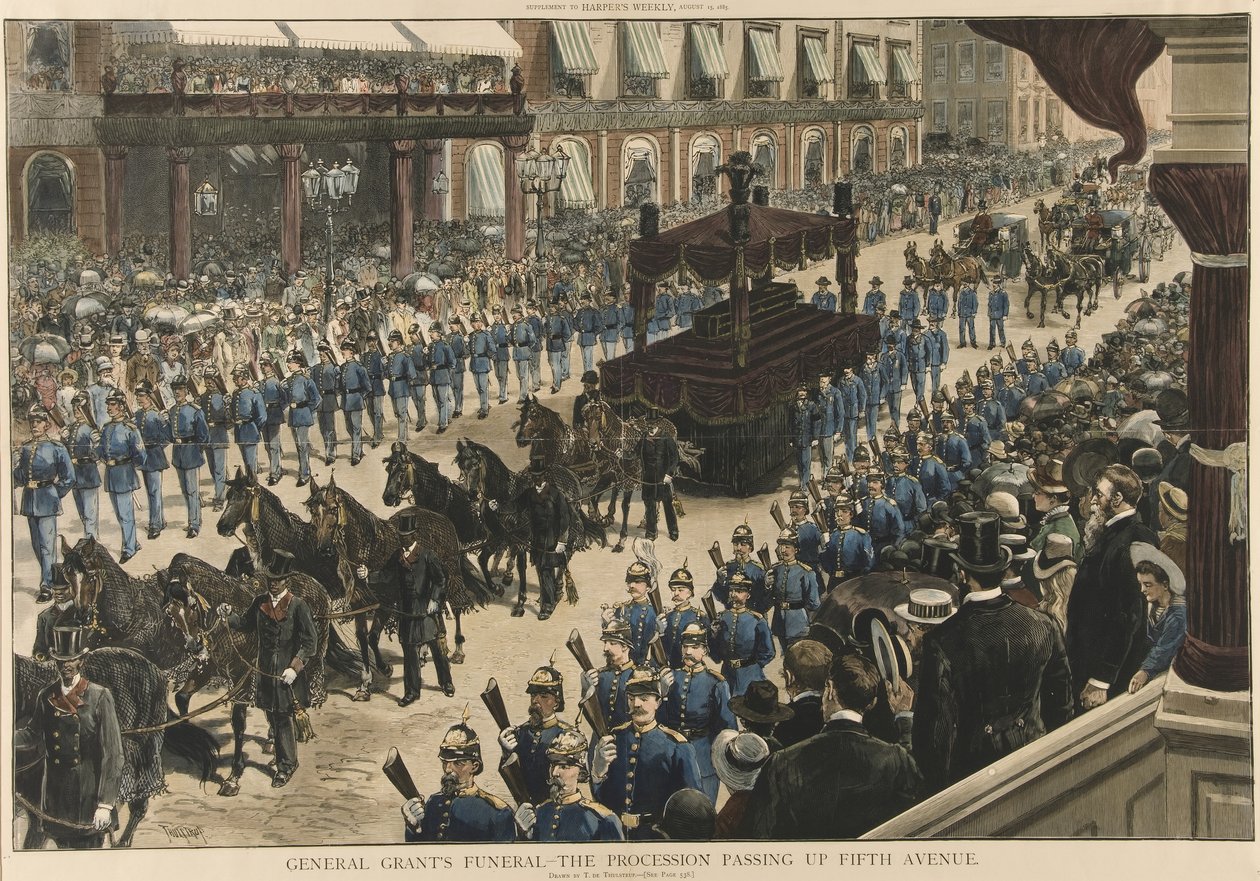 General Grants Funeral-パブ、ハーパーズウィークリーのフィフスアベニューを通過する行列。 1885 作： テュルドトゥルストラップ
