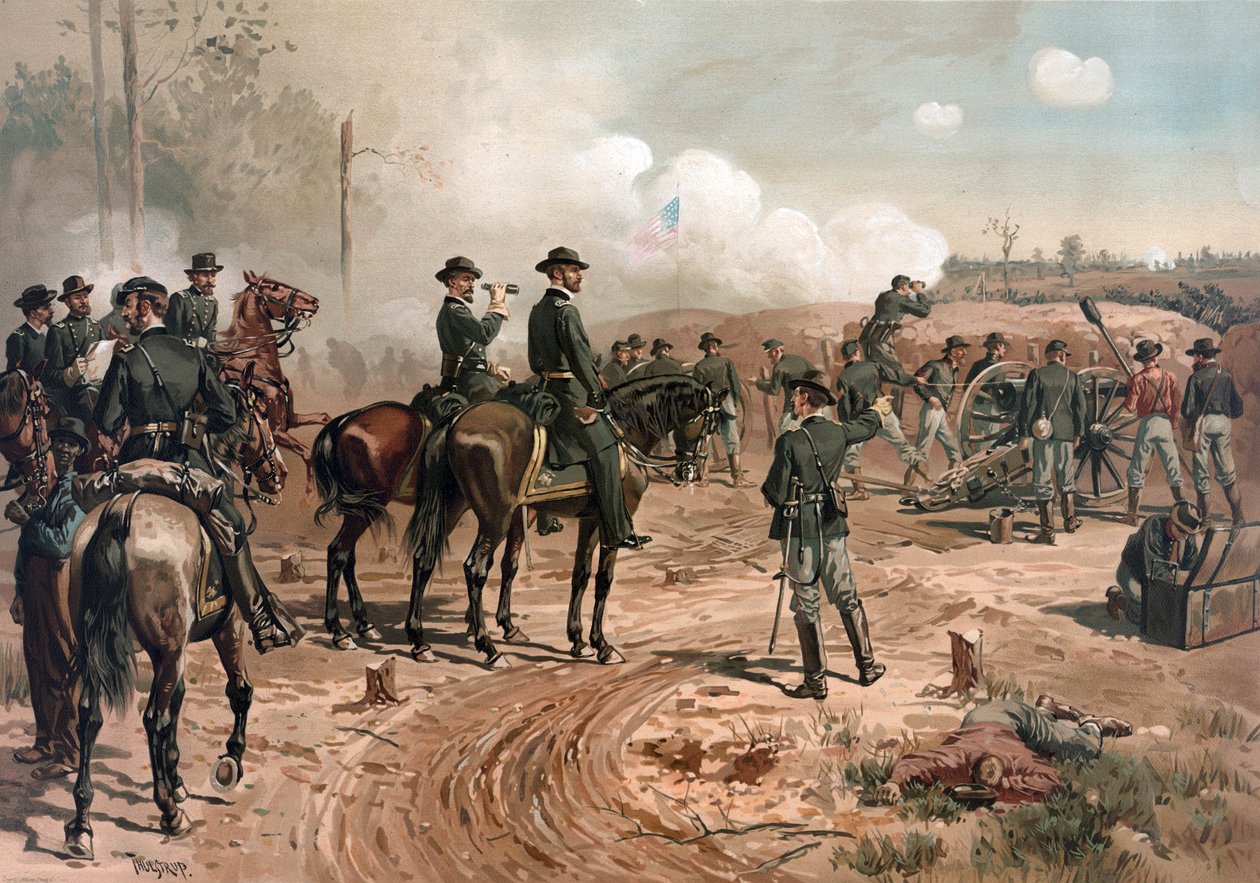 アメリカ南北戦争：1864年アトランタ包囲中のシャーマン将軍（リトグラフ） 作： テュルドトゥルストラップ