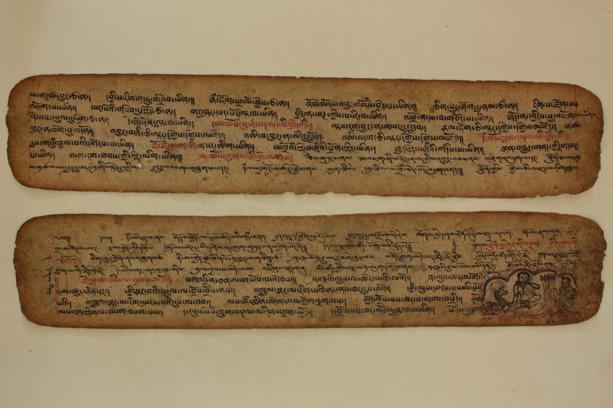 洞窟の中で猟師に教えるミラレパ 1400-99年頃（彩飾写本） 作： チベットの学校