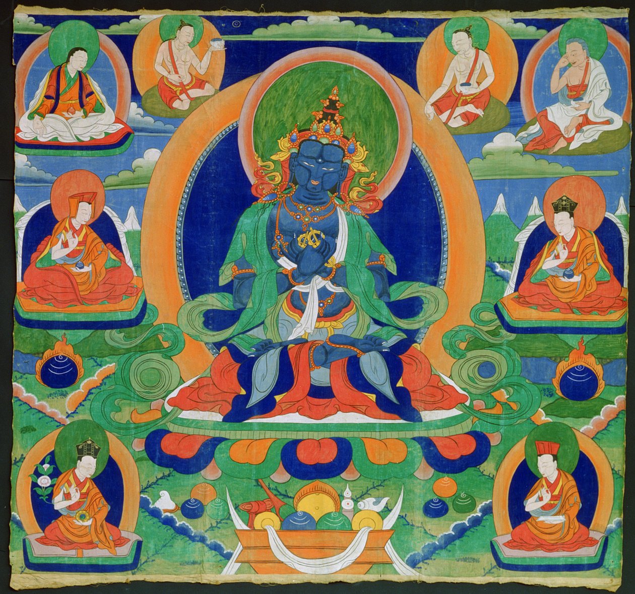19世紀のチベット語、Adibuddha Vajradhara（Do rje chang）（カリコのジステンパー）を描いたタンカの絵 作： チベットの学校