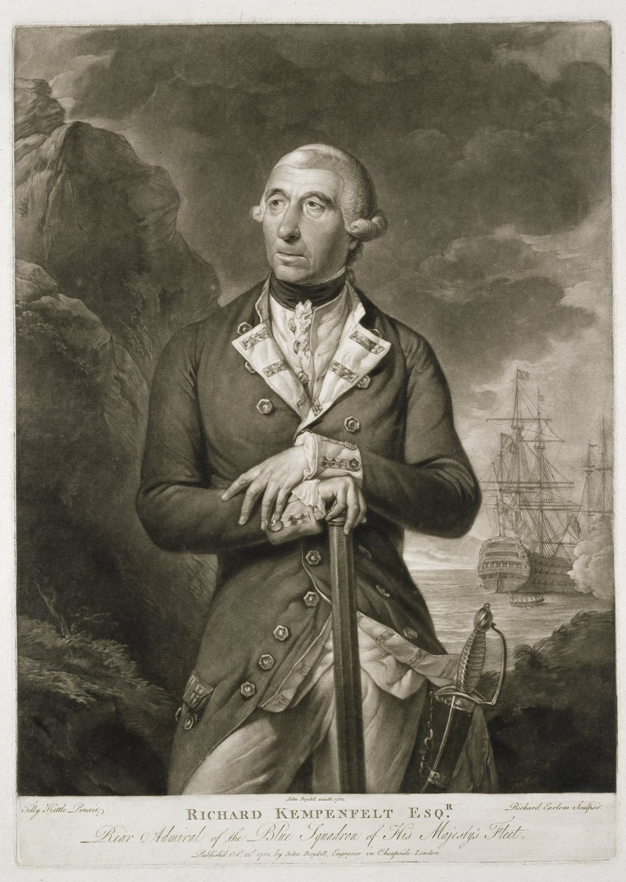 リチャードケンプフェルト（1718-82）の肖像後衛海軍大将、リチャードアーロム（1743-1822）のパブによって彫刻されました。ジョン・ボイデル（1719-1804）1782 作： ティリーケトル
