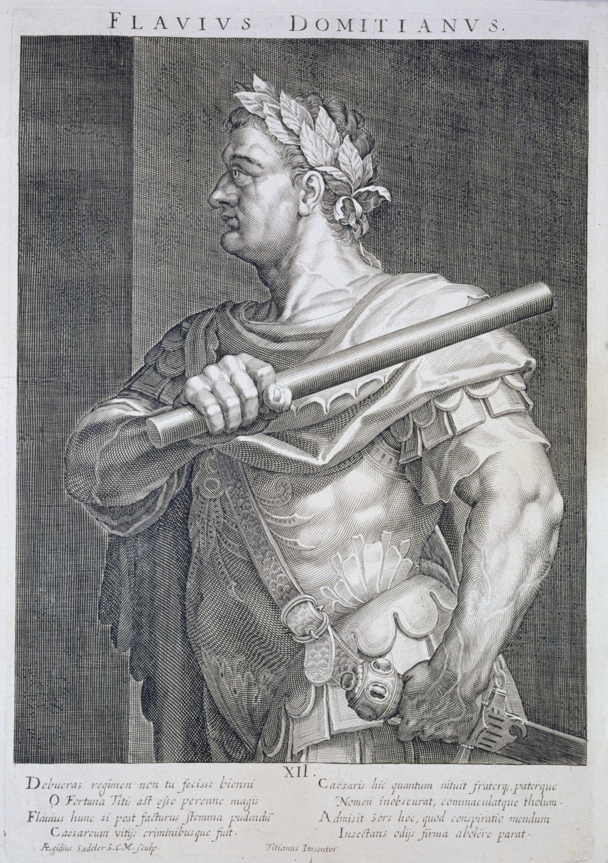 フラビウスドミティアヌス帝（AD 51-AD 96）ローマ帝国皇帝81-96 ADに刻まれたAegidius Sadeler（1570-1629） 作： Tiziano Vecelli