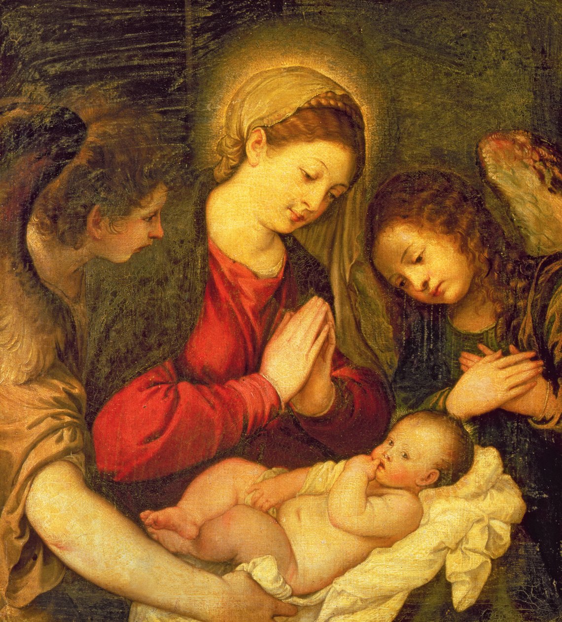 マドンナと二人の天使の子供 作： Tiziano Vecelli