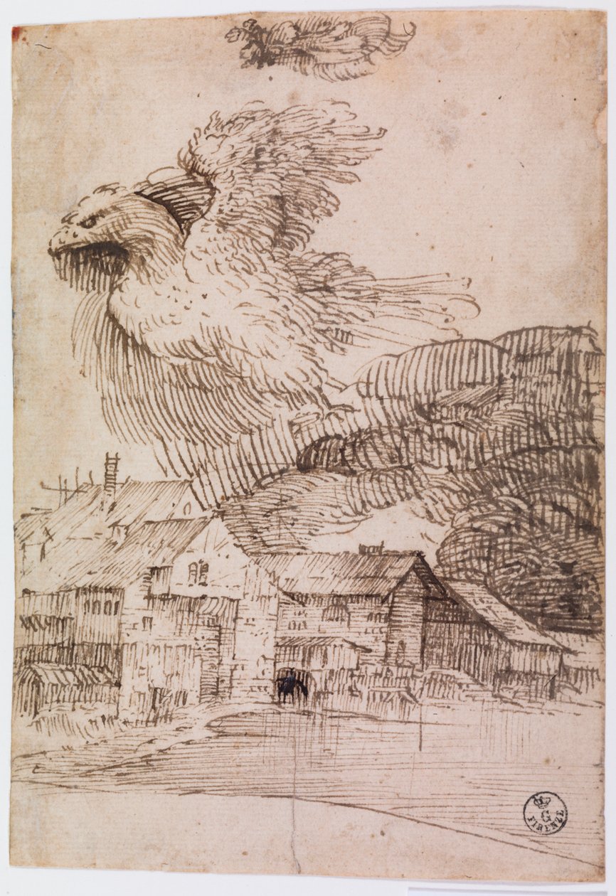 家と鷲 （紙にペン・インク） 作： ティツィアーノ (c.1488-1576)